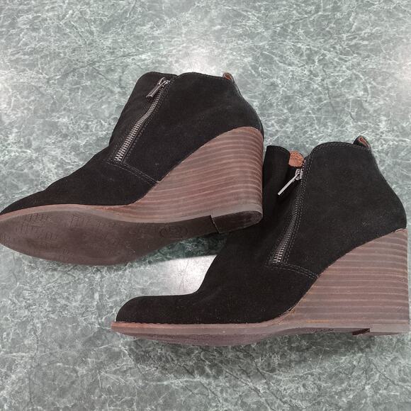 Lucky Brand Shoes - LUCKY BRAND Black Dual Zipper Suede Women's Wedge Ankle Boot Booties Size 8M Euc